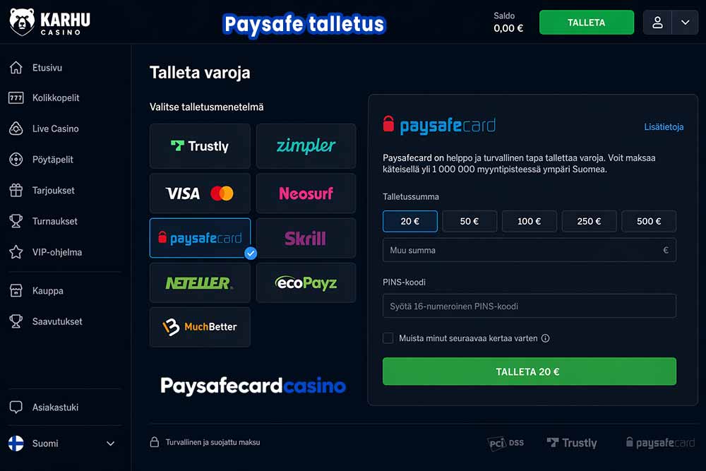 Näin onnistuu Paysafecard casino talletus